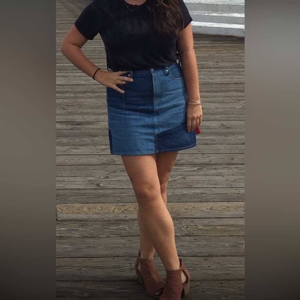 Levi denim patchwork mini skirt